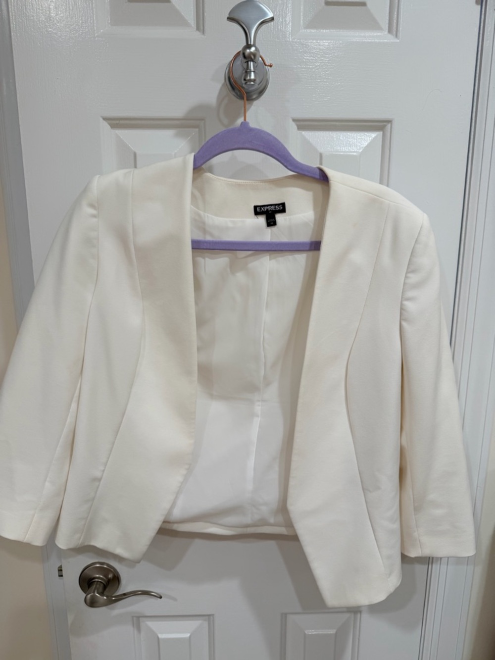 Express Women's Cream Open-Front Cropped Blazer